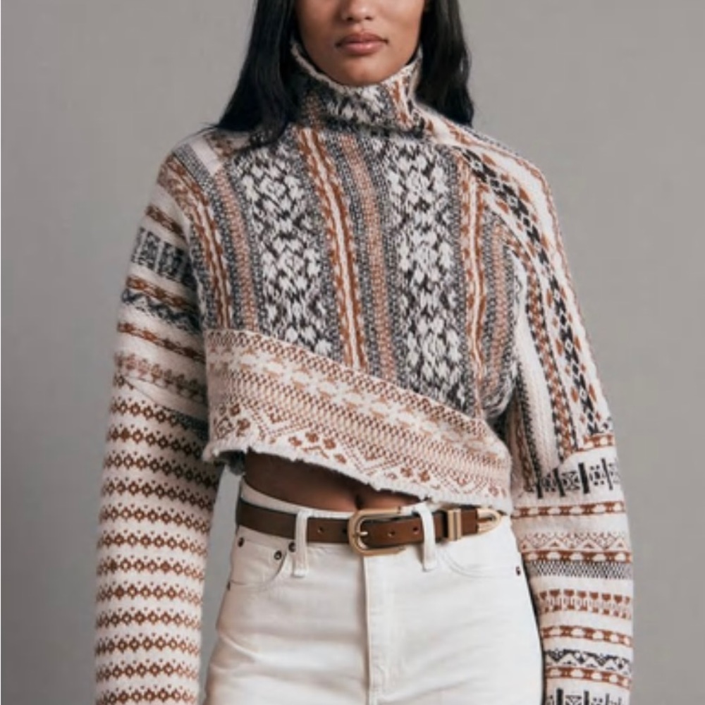 NWT- Rag & Bone Hollis brown fair isle turtleneck patchwork sweater New w/ Tags